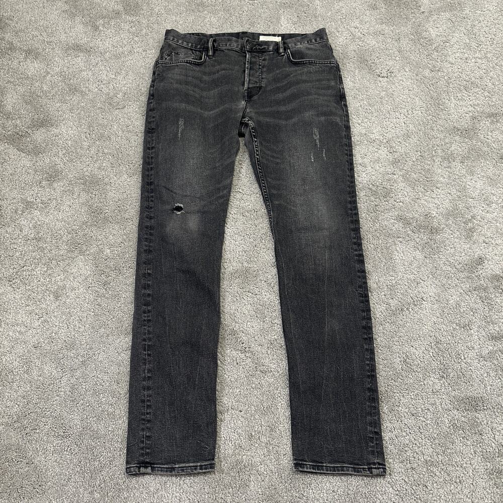 All Saints Jeans Mens 32x32 Black Rex Slim Fit Distressed Straight Leg Denim